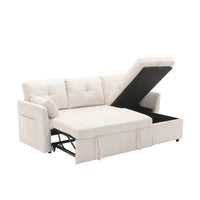 Canapé d'angle réversible en velours côtelé/chenille avec chaise longue de rangement et poche latérale