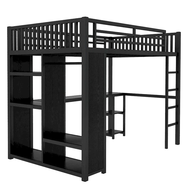 Cadre de lit mezzanine taille Full XL avec penderie intégrée