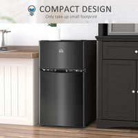 HOMCOM Mini-réfrigérateur double porte avec congélateur, réfrigérateur compact 3.2 pi³ avec étagère réglable, thermostat réglable