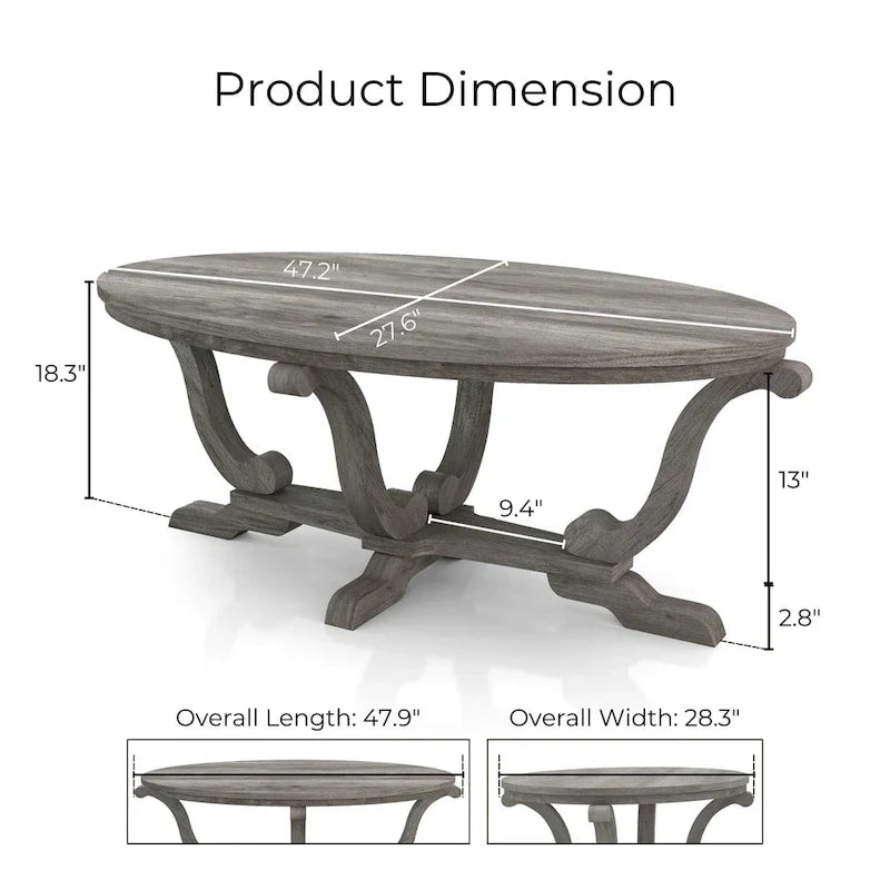 Table basse DH BASIC Farmhouse Vintage grise de 48 pouces par Denhour