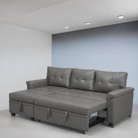 Canapé sectionnel réversible avec lit escamotable, méridienne de rangement dissimulée, pieds durables,