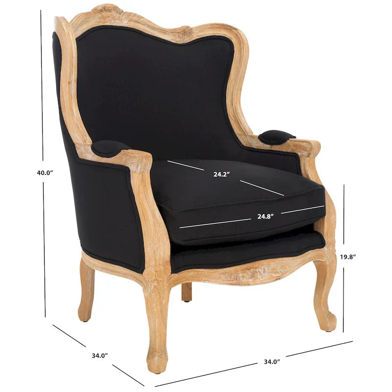Fauteuil à oreilles Safavieh Couture Kali en chêne et lin naturel - 34 larg. x 34 prof. x 40 haut.