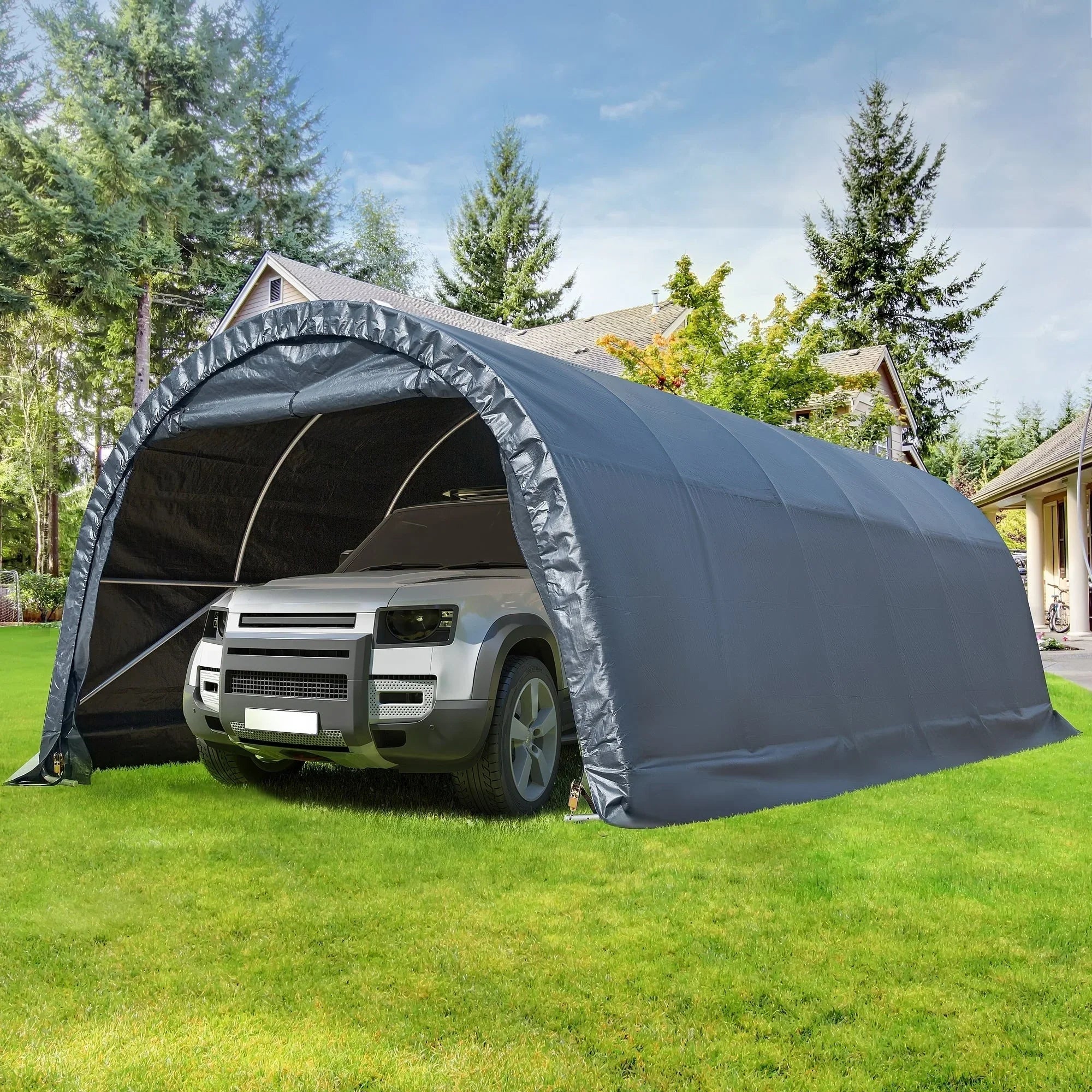 Abri de rangement extérieur et auvent carport : abri portable pour vélos, motos et rangement de jardin