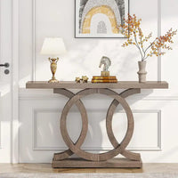 Console de style vintage avec base géométrique, table de couloir en bois