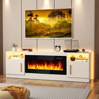 Bossin Meuble TV avec foyer 70 avec foyer électrique 36, meuble TV pour téléviseurs jusqu'à 80, LED 16 couleurs/meuble de divertissement