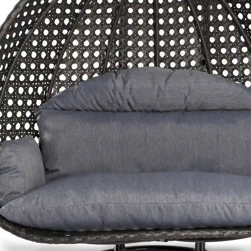 LeisureMod fauteuil œuf suspendu 2 personnes avec support - balancelle hamac d'extérieur / intérieur en rotin tressé avec coussins