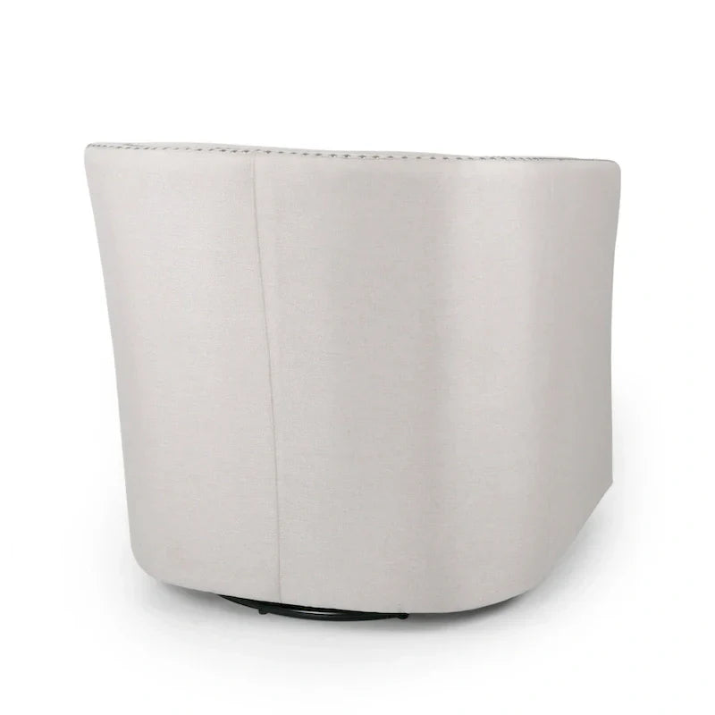 Fauteuil pivotant, style baril rond classique, tissu beige blé