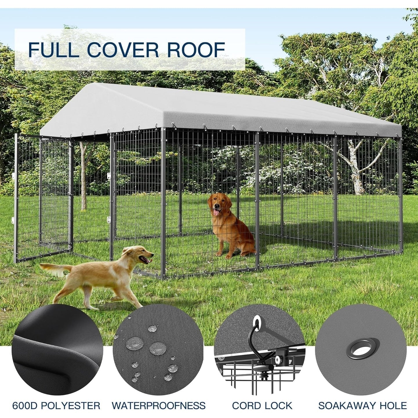 Grand chenil d'extérieur pour chien L 118 x P 118 x H 70, cage robuste pour chien avec toit imperméable