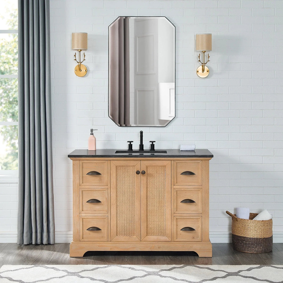 Hervas Meuble-lavabo avec dessus en marbre naturel sans miroir