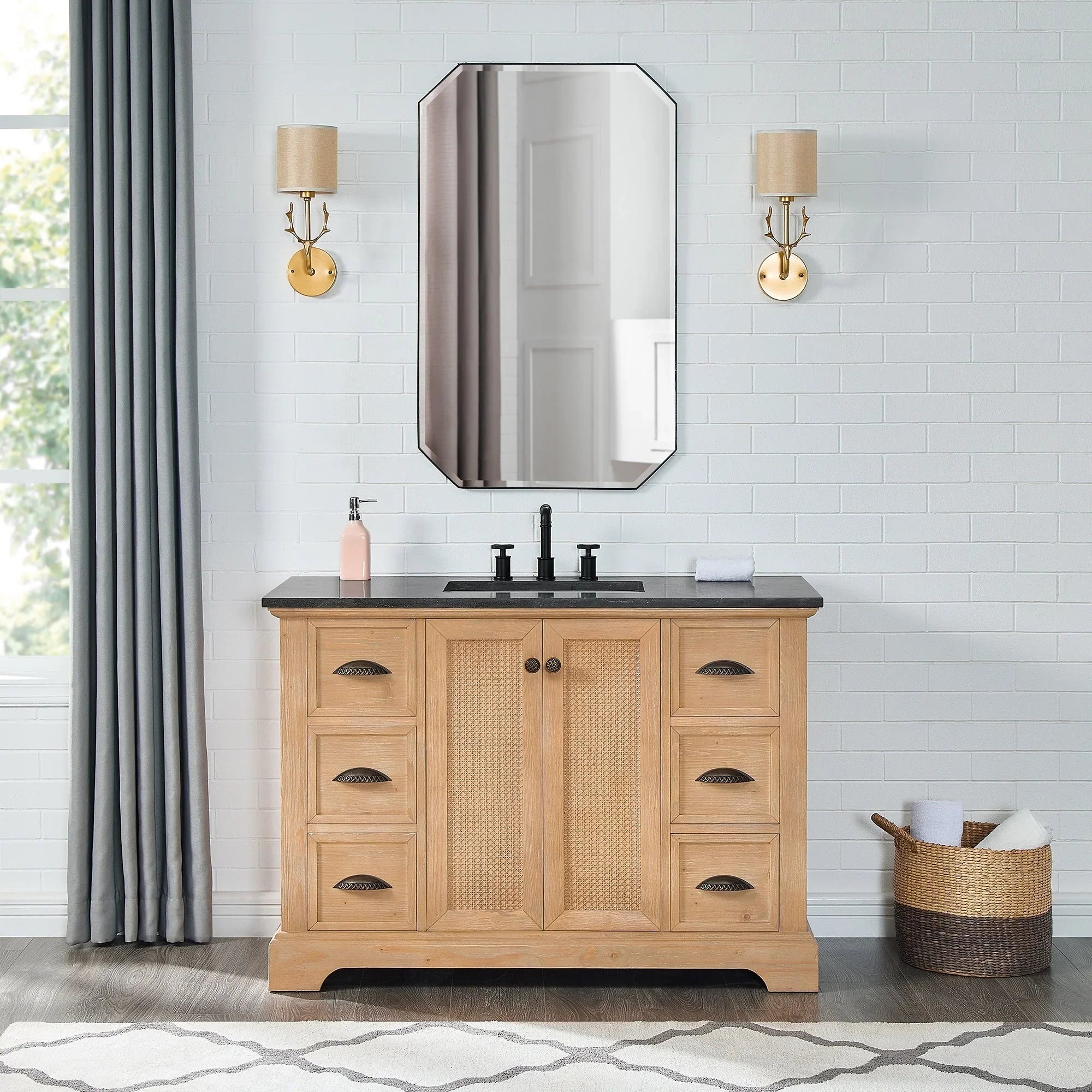 Hervas Meuble-lavabo avec dessus en marbre naturel sans miroir
