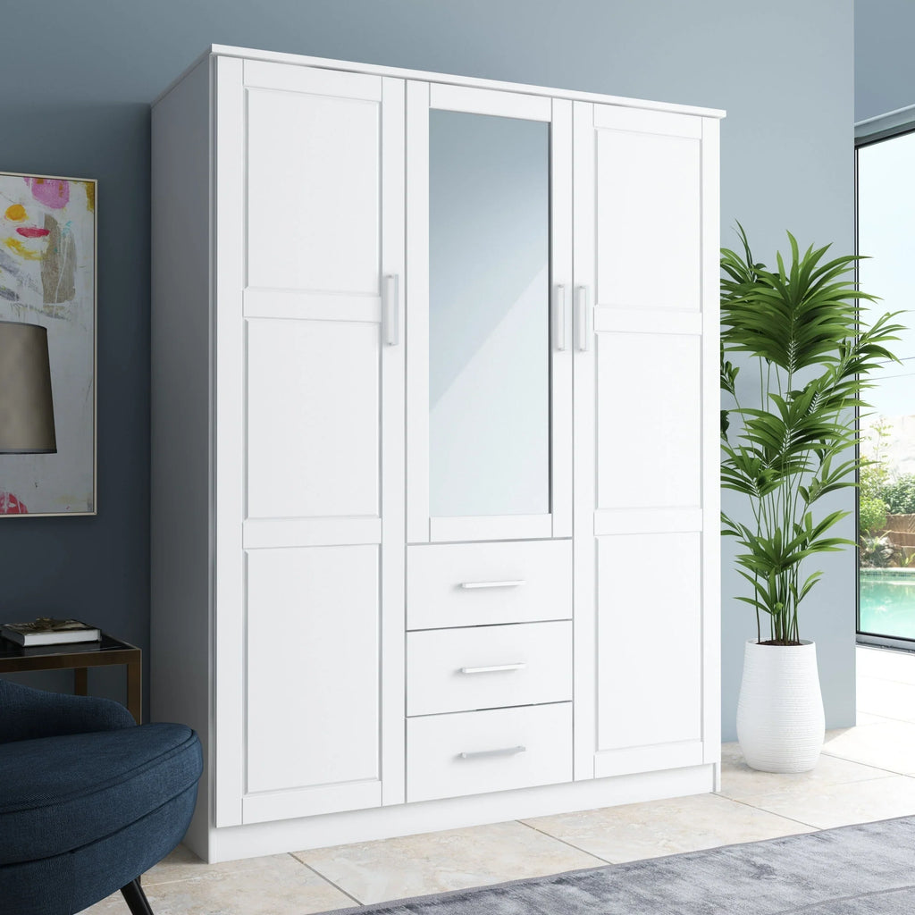 Palace Imports Armoire-penderie Cosmo 3 portes 100% bois massif avec portes en bois massif ou miroir