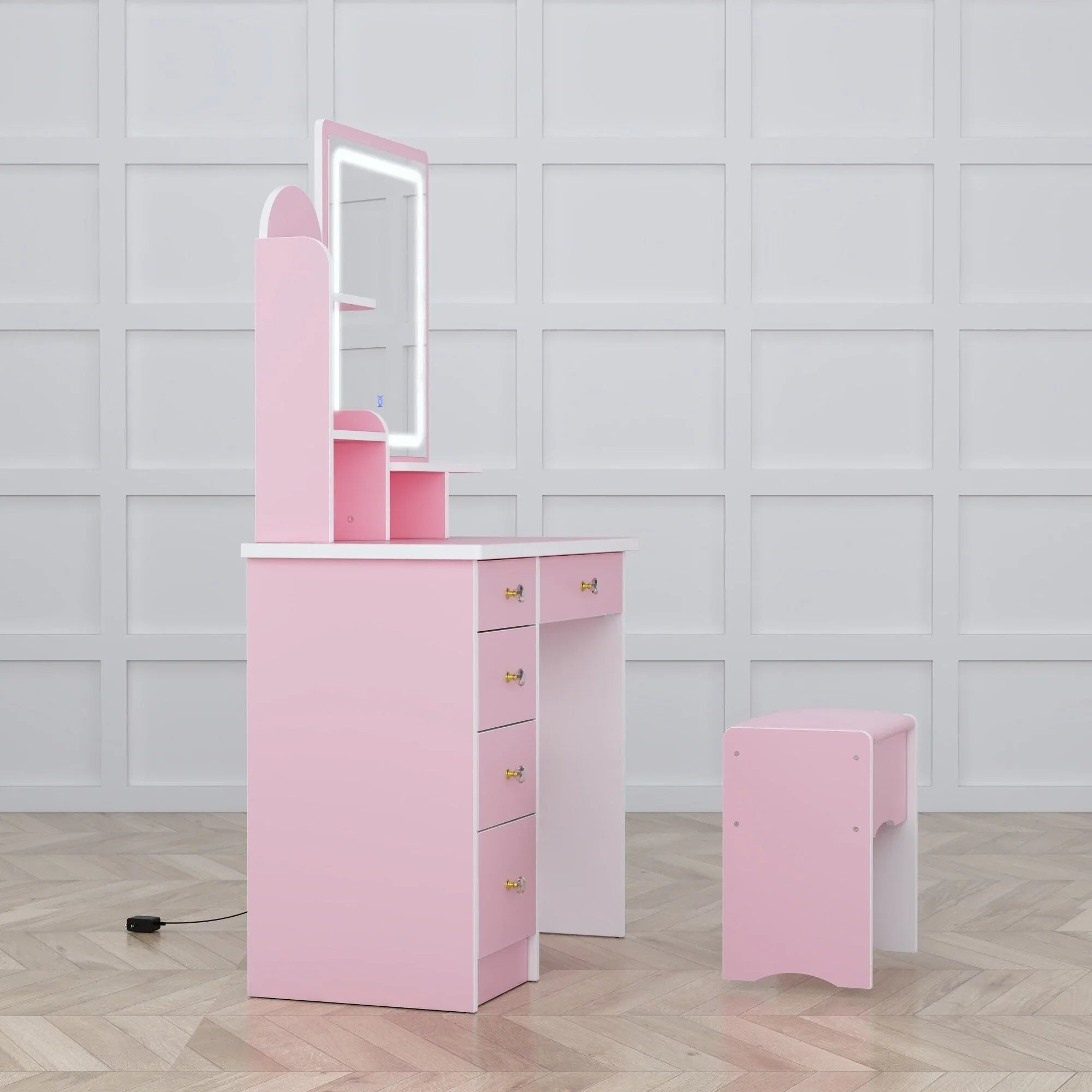 Ensemble coiffeuse table de maquillage avec lumière LED & miroir & tabouret