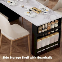 Îlot de cuisine en bois de 210 cm pour 4 à 6 personnes avec table à manger extensible et rangement double.