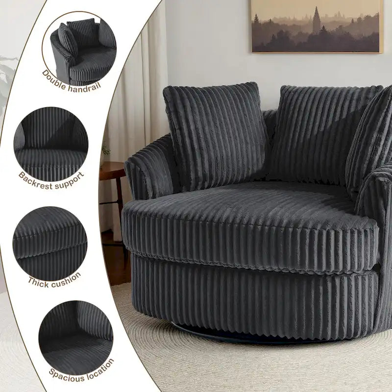Lot de 2 fauteuils tonneau pivotants surdimensionnés 43 W en velours côtelé moelleux avec coussins