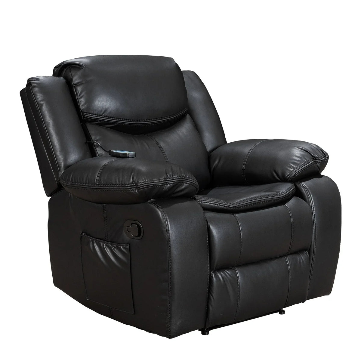 Fauteuil inclinable de massage et chaleur en cuir durable à assise large