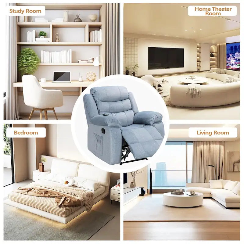 Fauteuil Inclinable Moelleux avec Fonction Massage et Chaleur