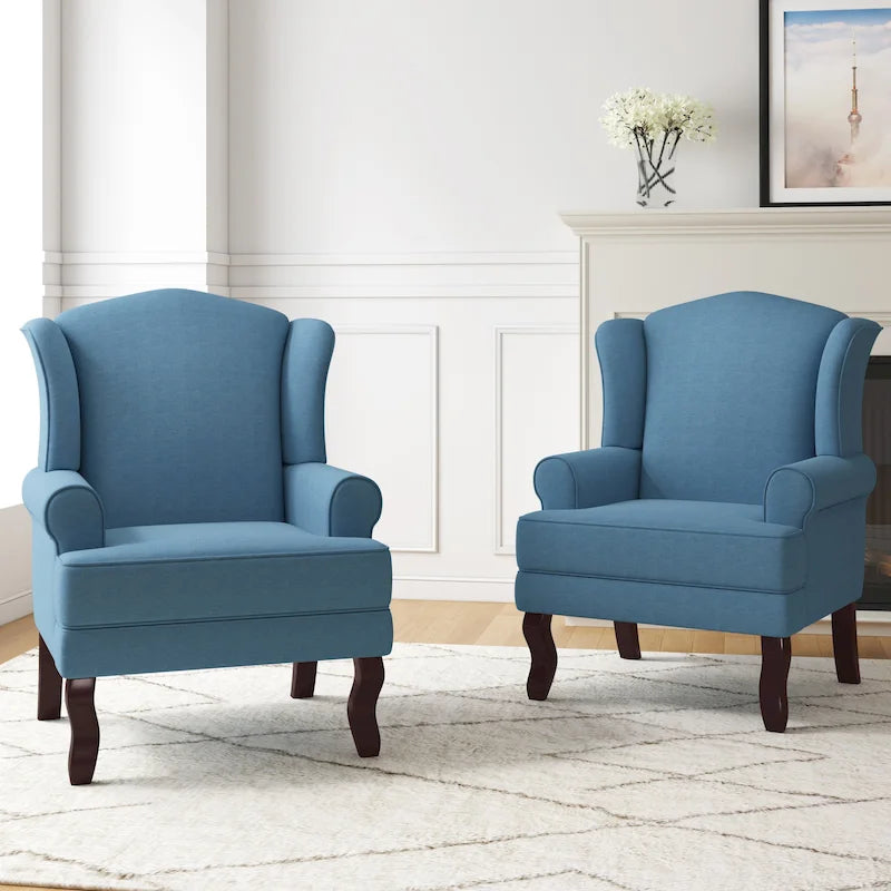 Lot de 2 fauteuils d'appoint à oreilles traditionnels rembourrés