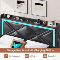Cadre de lit avec lumières LED, tête de lit et station de charge USB-C/A, 4 tiroirs