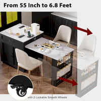 Îlot de cuisine en bois de 210 cm pour 4 à 6 personnes avec table à manger extensible et rangement double.