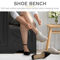 Meuble à chaussures farmhouse avec porte coulissante, banc à chaussures, meuble de rangement à 5 niveaux avec étagères réglables pour 20 paires