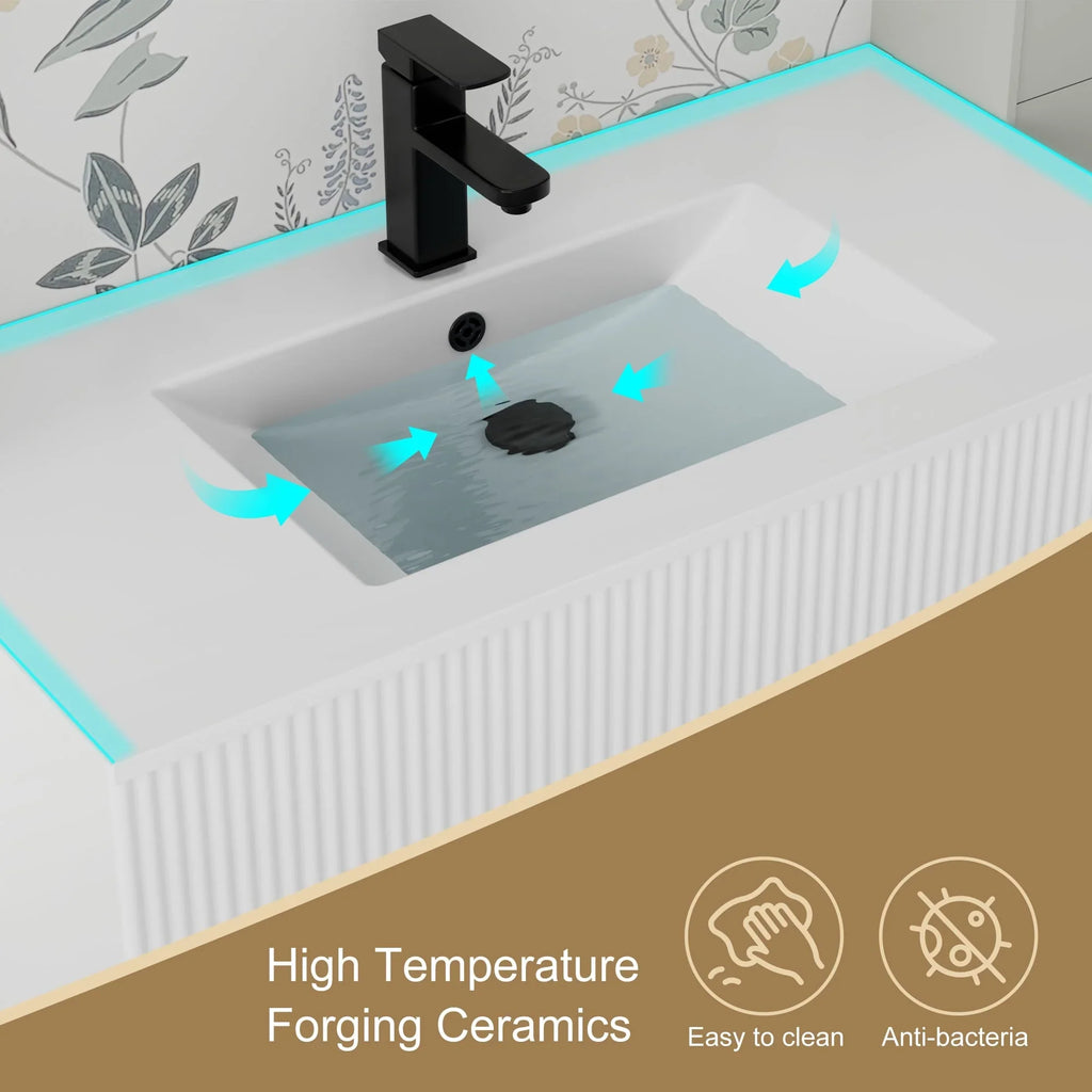 Wavy Line Ensemble meuble-lavabo de salle de bain 30/36/48 avec vasque & robinet