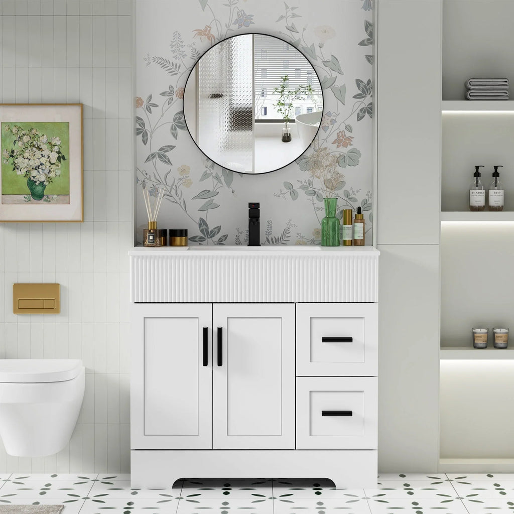 Wavy Line Ensemble meuble-lavabo de salle de bain 30/36/48 avec vasque & robinet