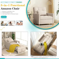 AECOJOY - Fauteuil convertible 3 en 1 avec coussin et dossier inclinable