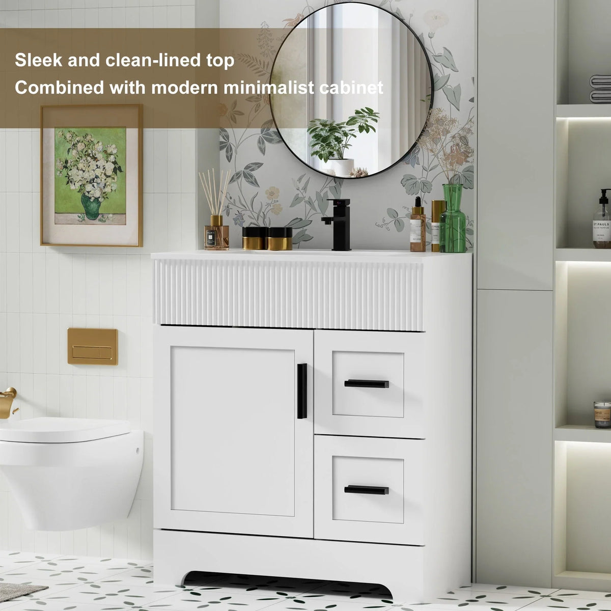 Wavy Line Ensemble meuble-lavabo de salle de bain 30/36/48 avec vasque & robinet