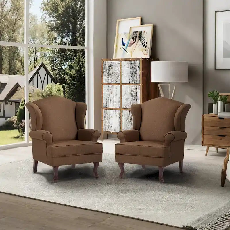 Lot de 2 fauteuils d'appoint à oreilles traditionnels rembourrés