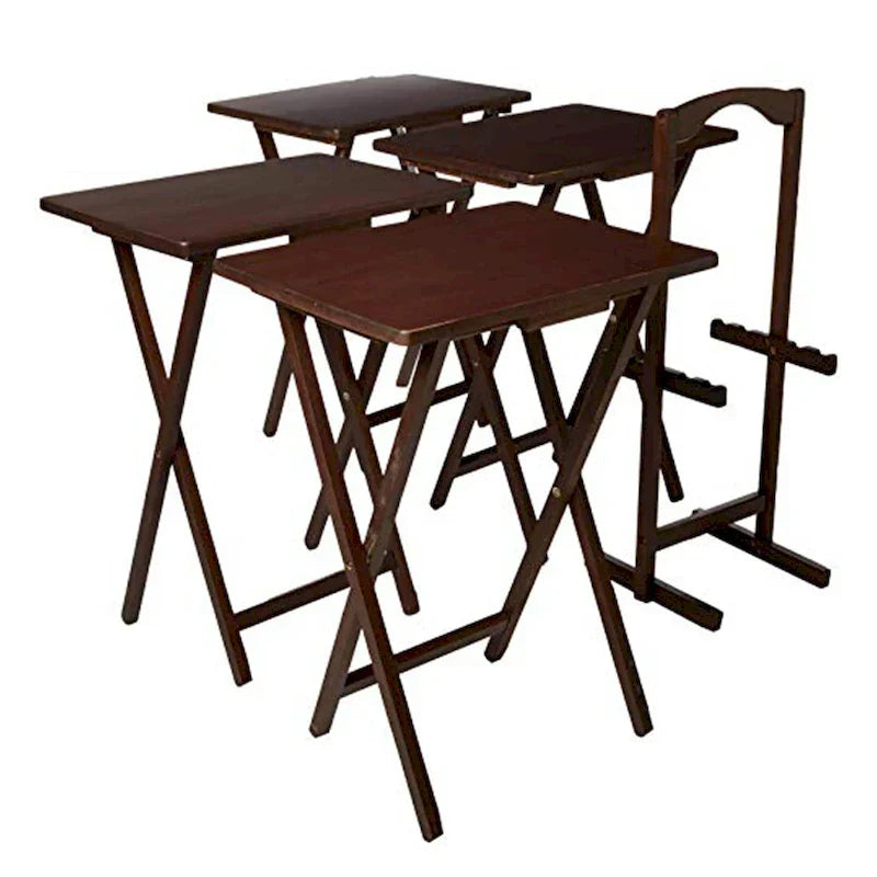 PJ Wood tables plateaux TV pliantes avec support de rangement compact, espresso, ensemble de 5 pieces - 36,38