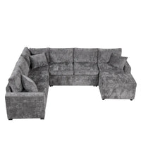 Canapé sectionnel en chenille avec canapé-lit escamotable, canapé-lit en forme de L avec ottoman de rangement, 3 coussins et prises de charge