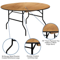 Table de banquet ronde pliante en bois de 60 pouces avec dessus fini