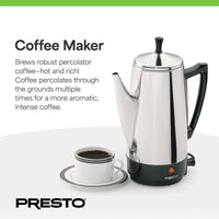 Presto Cafetière en acier inoxydable, percolateur robuste 12 tasses, argent - 2.79