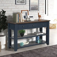 Console en bois avec 3 tiroirs de rangement et 2 étagères