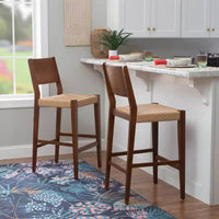 Lot de 2 tabourets de bar 29" Clara en jonc de mer tressé finition bois brun - Powell