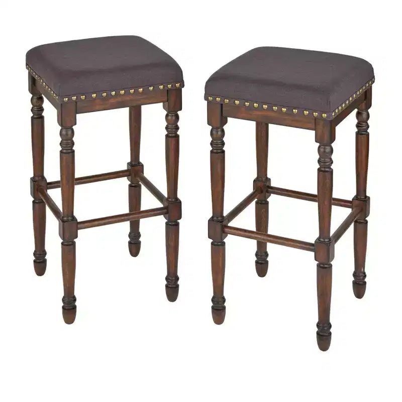 Lifestorey Lot de 2 tabourets de bar Grafton de 76,2 cm Gris anthracite : finition marron rustique, garniture cloutée