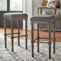 Lifestorey Lot de 2 tabourets de bar Grafton de 76,2 cm Gris anthracite : finition marron rustique, garniture cloutée
