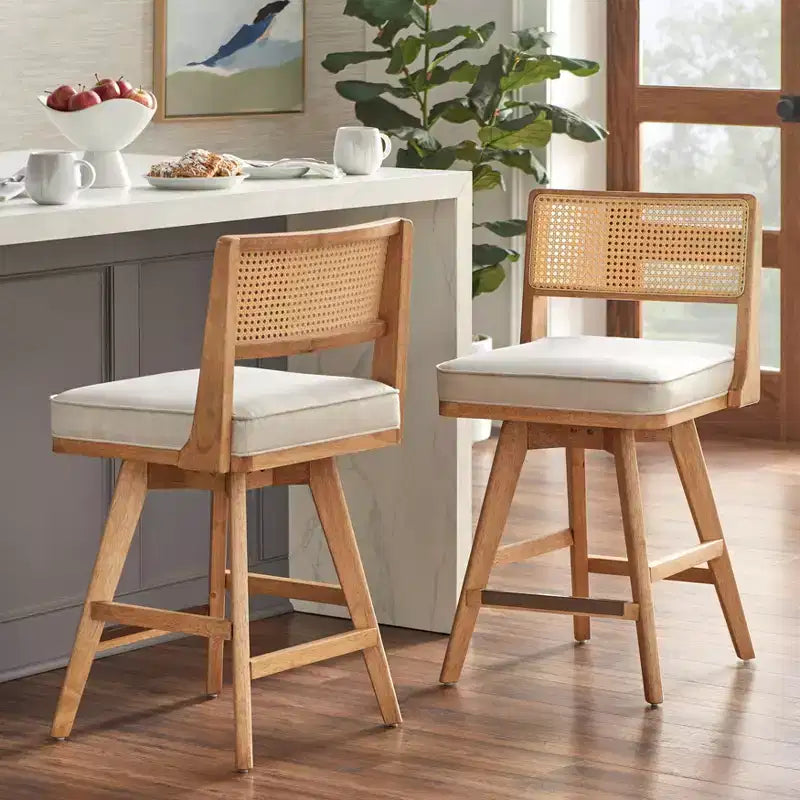 Lot de 2 tabourets de comptoir pivotants Buylateral Serena beige/noyer clair