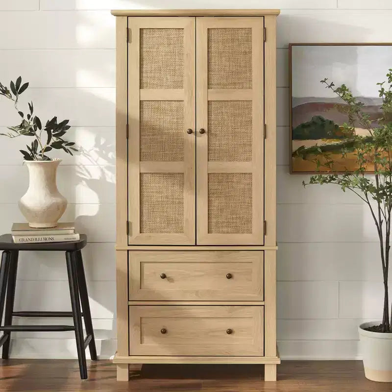 Armoire de cuisine en cannage Buylateral Lamberton chêne blond