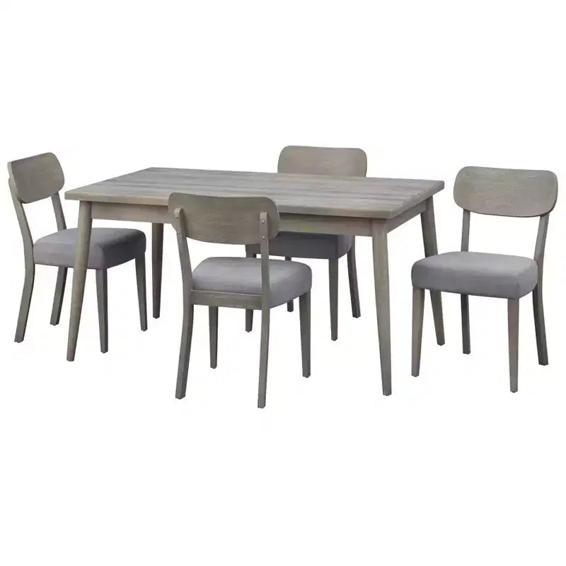 Ensemble repas en bois massif Lifestorey 5 pièces Carlisle gris clair : Mid-Century Modern, hévéa, rembourrage polyester, garniture mousse