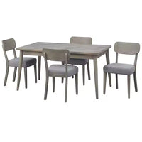 Ensemble repas en bois massif Lifestorey 5 pièces Carlisle gris clair : Mid-Century Modern, hévéa, rembourrage polyester, garniture mousse