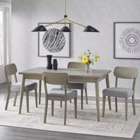 Ensemble repas en bois massif Lifestorey 5 pièces Carlisle gris clair : Mid-Century Modern, hévéa, rembourrage polyester, garniture mousse