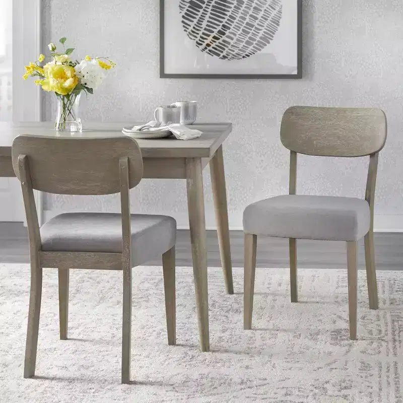 Ensemble repas en bois massif Lifestorey 5 pièces Carlisle gris clair : Mid-Century Modern, hévéa, rembourrage polyester, garniture mousse