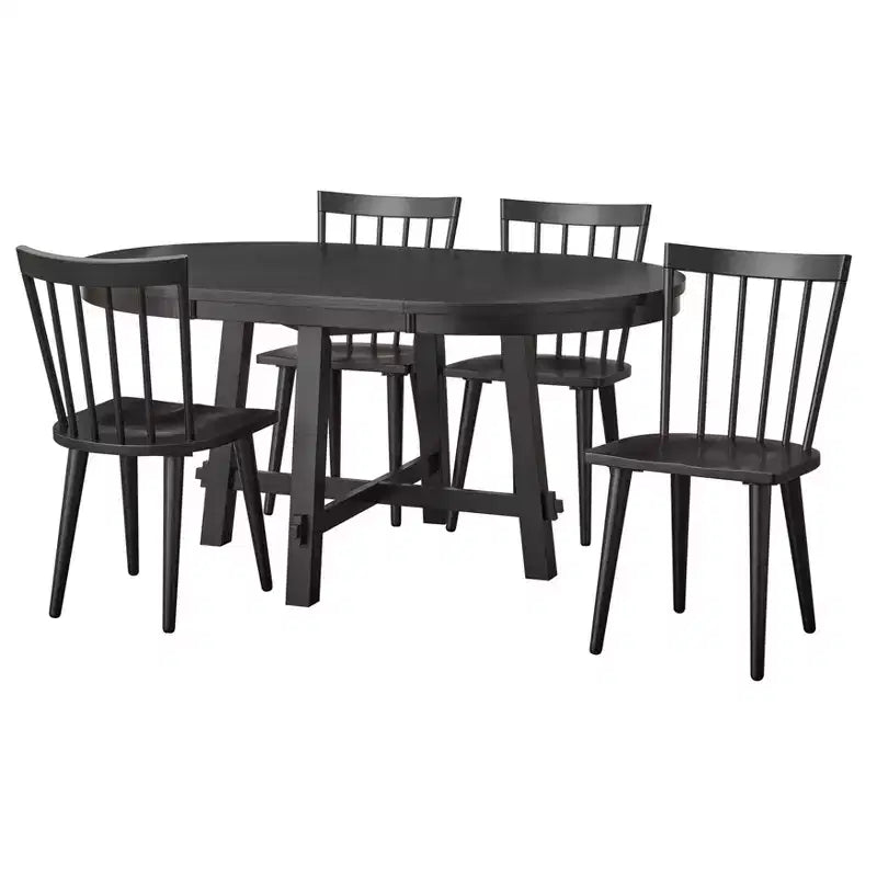 Ensemble repas extensible Lifestorey 5 pièces Edmonton style ferme avec chaises en bois massif noir mat