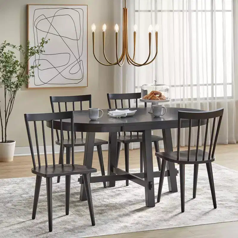 Ensemble repas extensible Lifestorey 5 pièces Edmonton style ferme avec chaises en bois massif noir mat