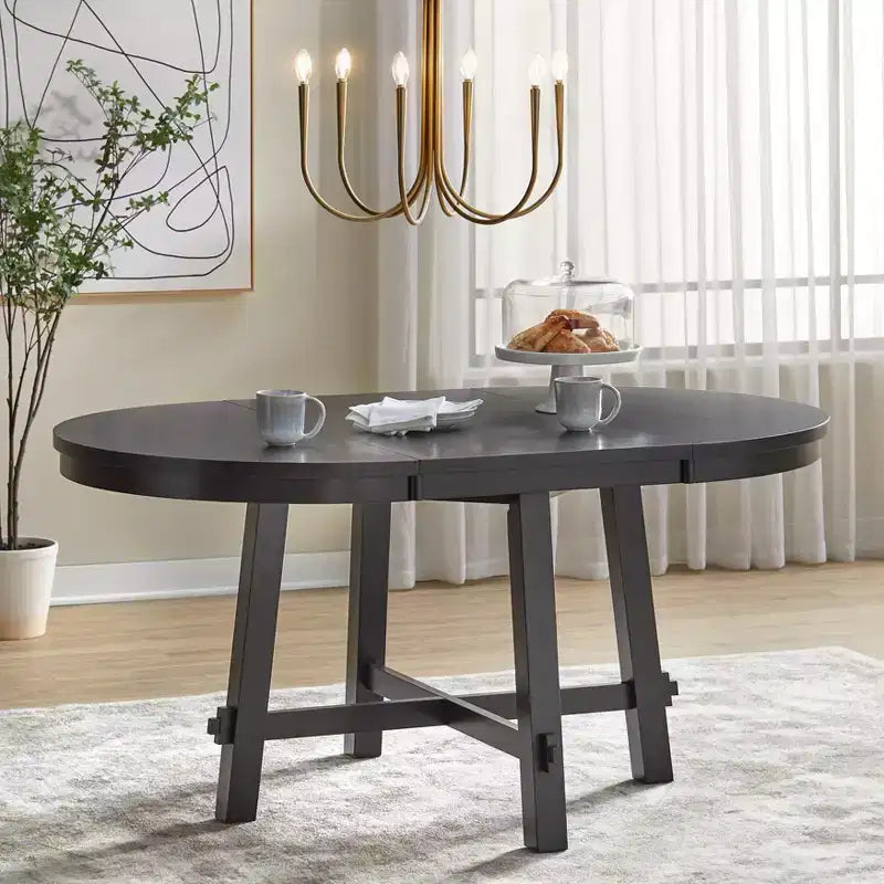 Ensemble repas extensible Lifestorey 5 pièces Edmonton style ferme avec chaises en bois massif noir mat