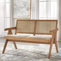 Banc à accoudoirs en cannage en bois massif Lifestorey Baywood Mid Century chêne clair