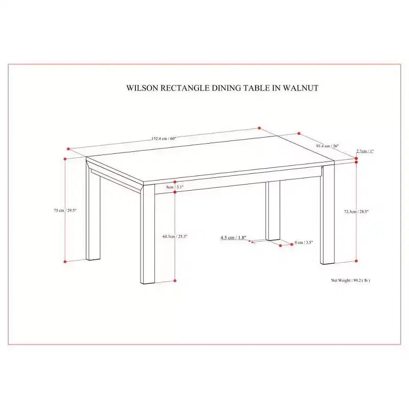 WyndenHall Saige table de salle à manger rectangulaire placage noyer : style contemporain, 6 places, sans rallonge