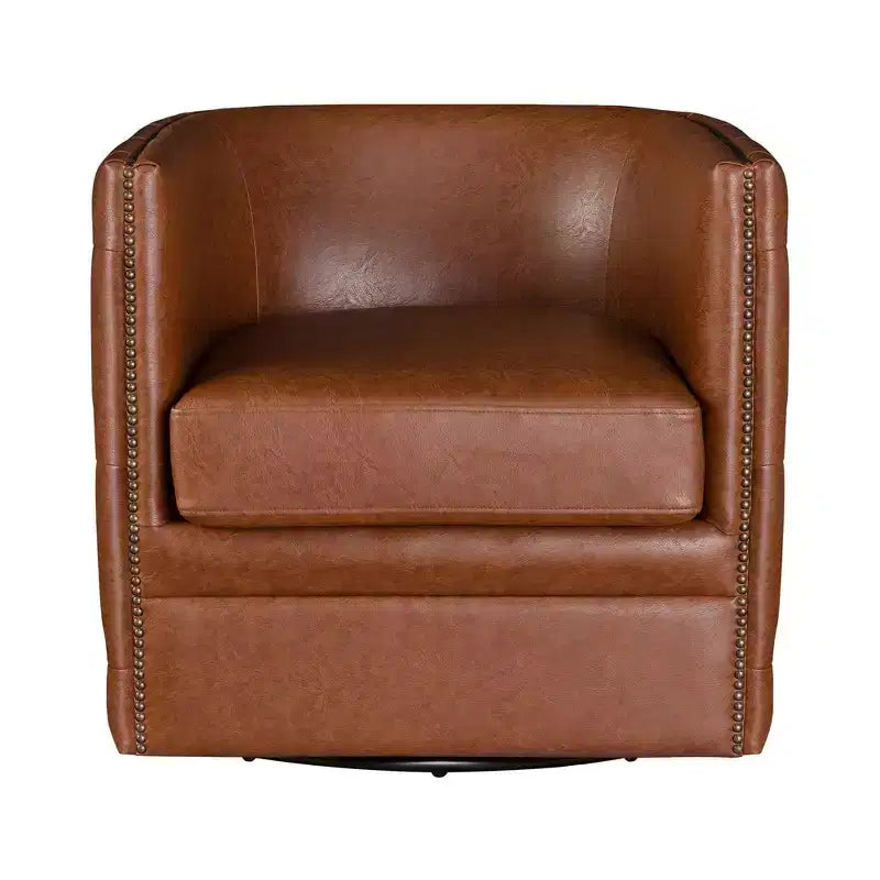Fauteuil pivotant Milton Tufted Barrel marron - Madison Park : rembourré, aucun assemblage, finition bronze plaqué