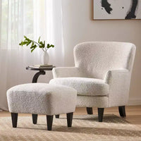 Christopher Knight Home Hartshorn Ensemble fauteuil club et pouf rembourrés en tissu bouclé Amande/Noir mat